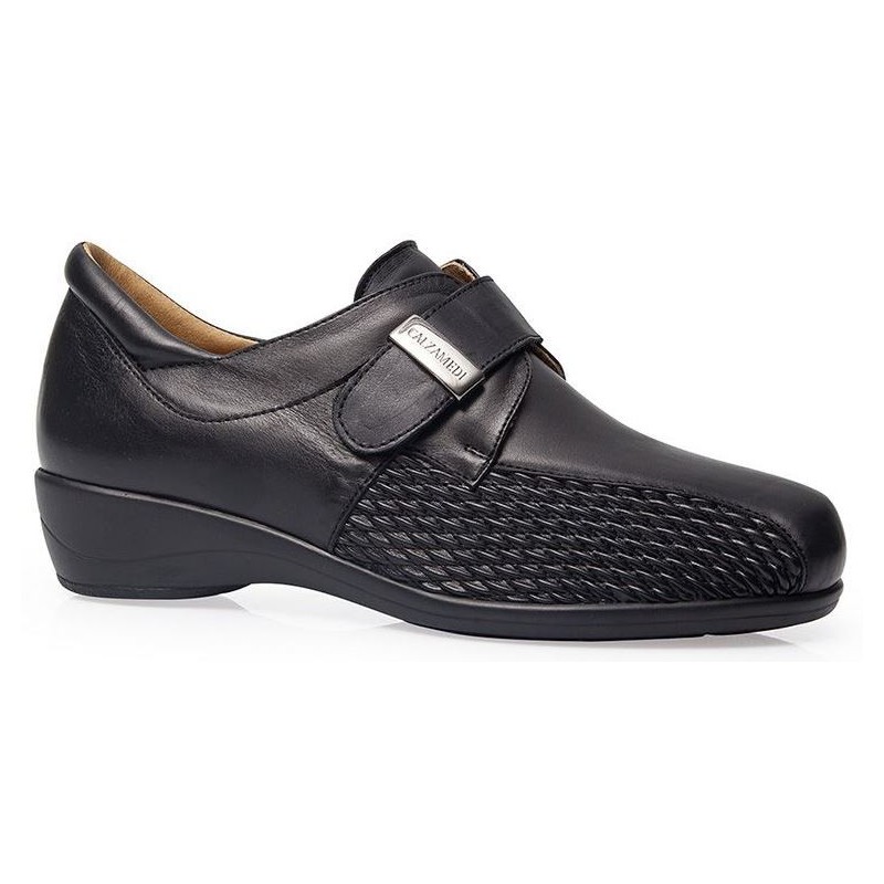 CALZAMEDI STRETCH VELCRO LEDER SCHUHE W 0678 NEGRO