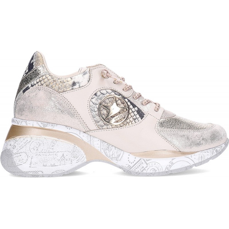 Damen-Sneaker Cetti C-1376 Metall- und Tierdruck CHAMPAGNE